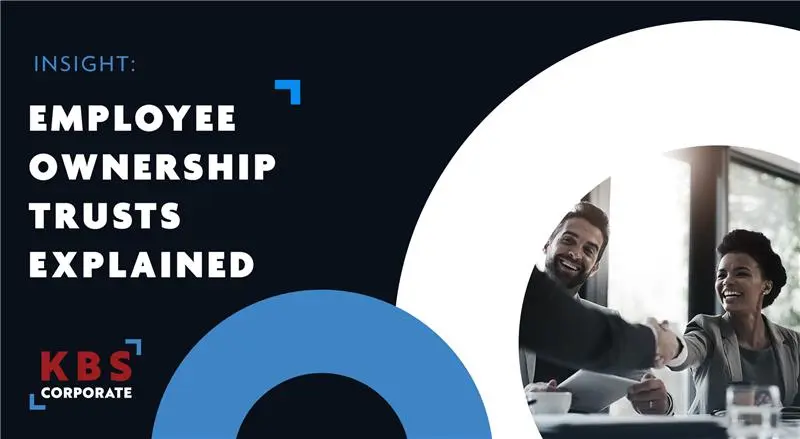 employee ownership trusts explained hero image featuring a male and female colleague shaking hands over a desk