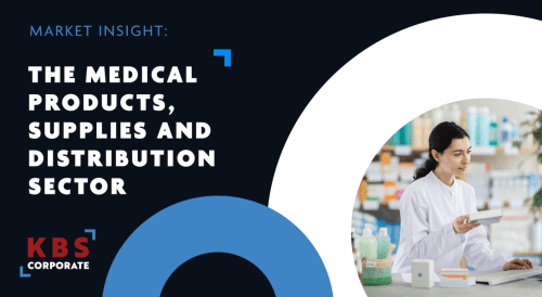 Title slide reading “Market Insight: The Medical Products, Supplies and Distribution Sector” with a photo of a pharmacist in a lab coat working with medical products in a pharmacy.